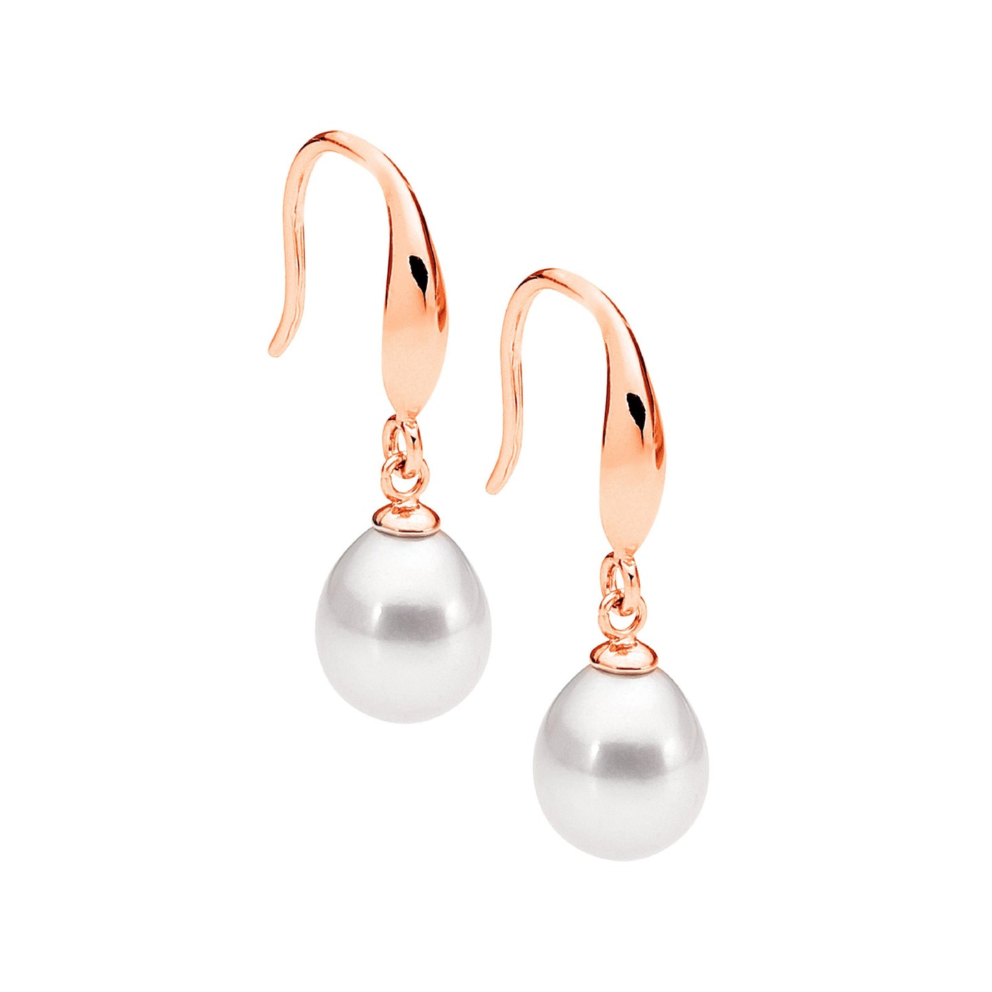 ELLANI ROSE GOLD PLATED FRESHWATER PEARL DROP STUD EARRINGS. E463R