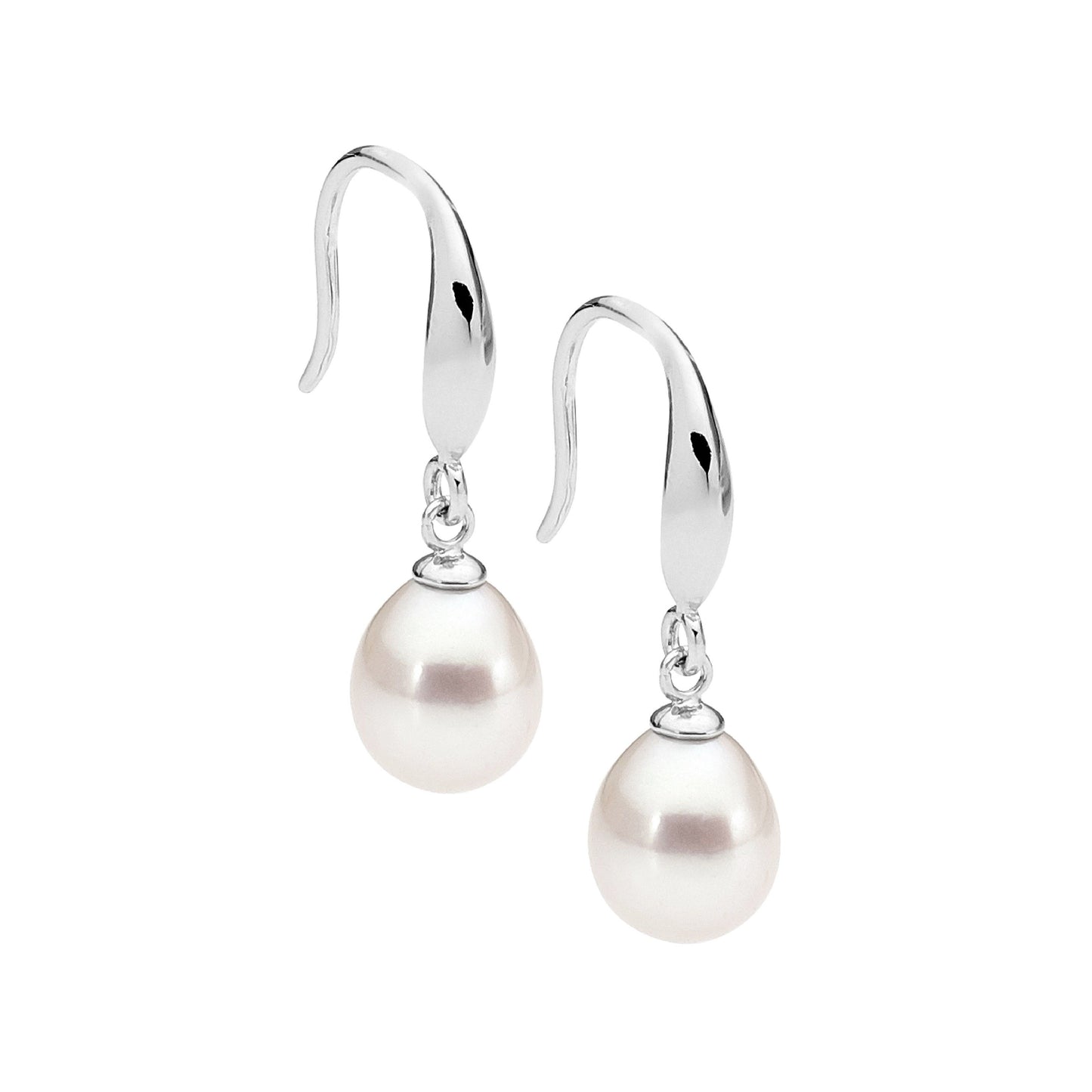 ELLANI STERLING SILVER DROP FRESHWATER PEARL HOOK EARRINGS. E463S