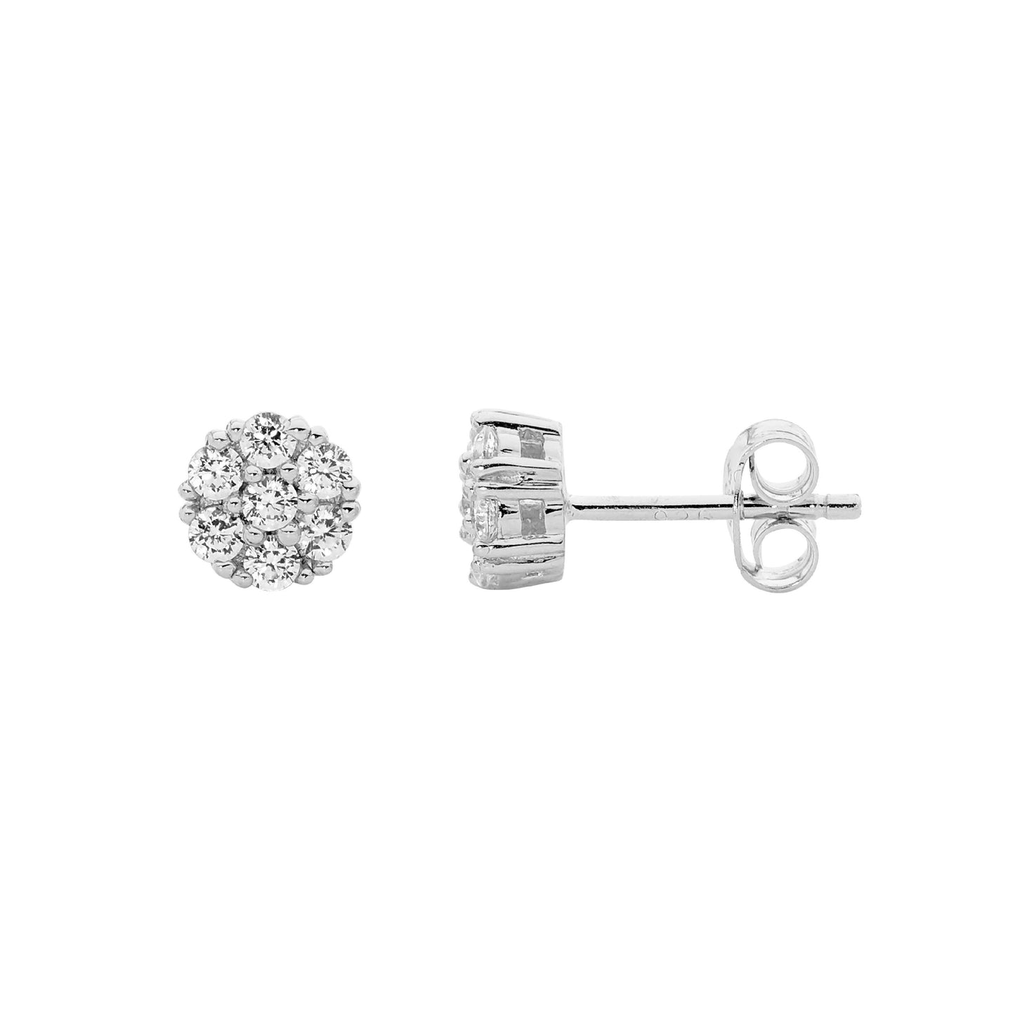 ELLANI STERLING SILVER 6MM CLUSTER CUBIC ZIRCONIA STUD EARRINGS. E490S