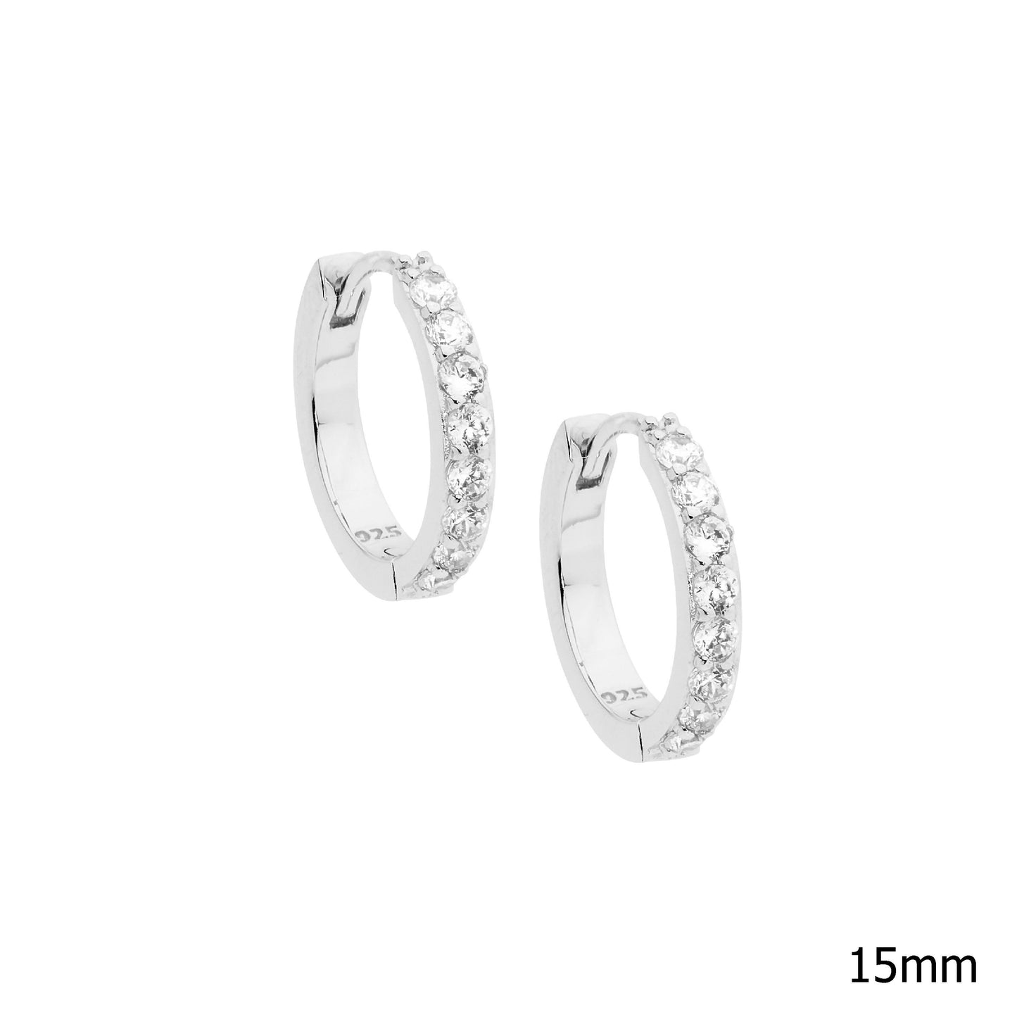 ELLANI STERLING SILVER RHODIUM PLATED GRAIN SET CUBIC ZIRCONIA HUGGIE EARRINGS. E512S