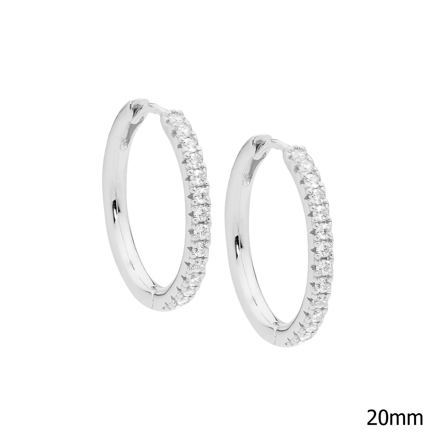 ELLANI STERLING SILVER CUBIC ZIRCONIA 20MM HOOP EARRINGS. E527S