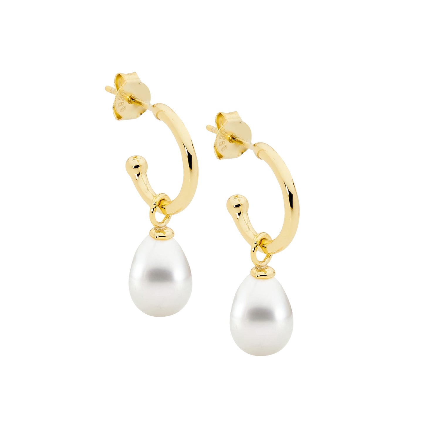 ELLANI STERLING SILVER GOLD PLATED PEARL HOOP EARRINGS E558G