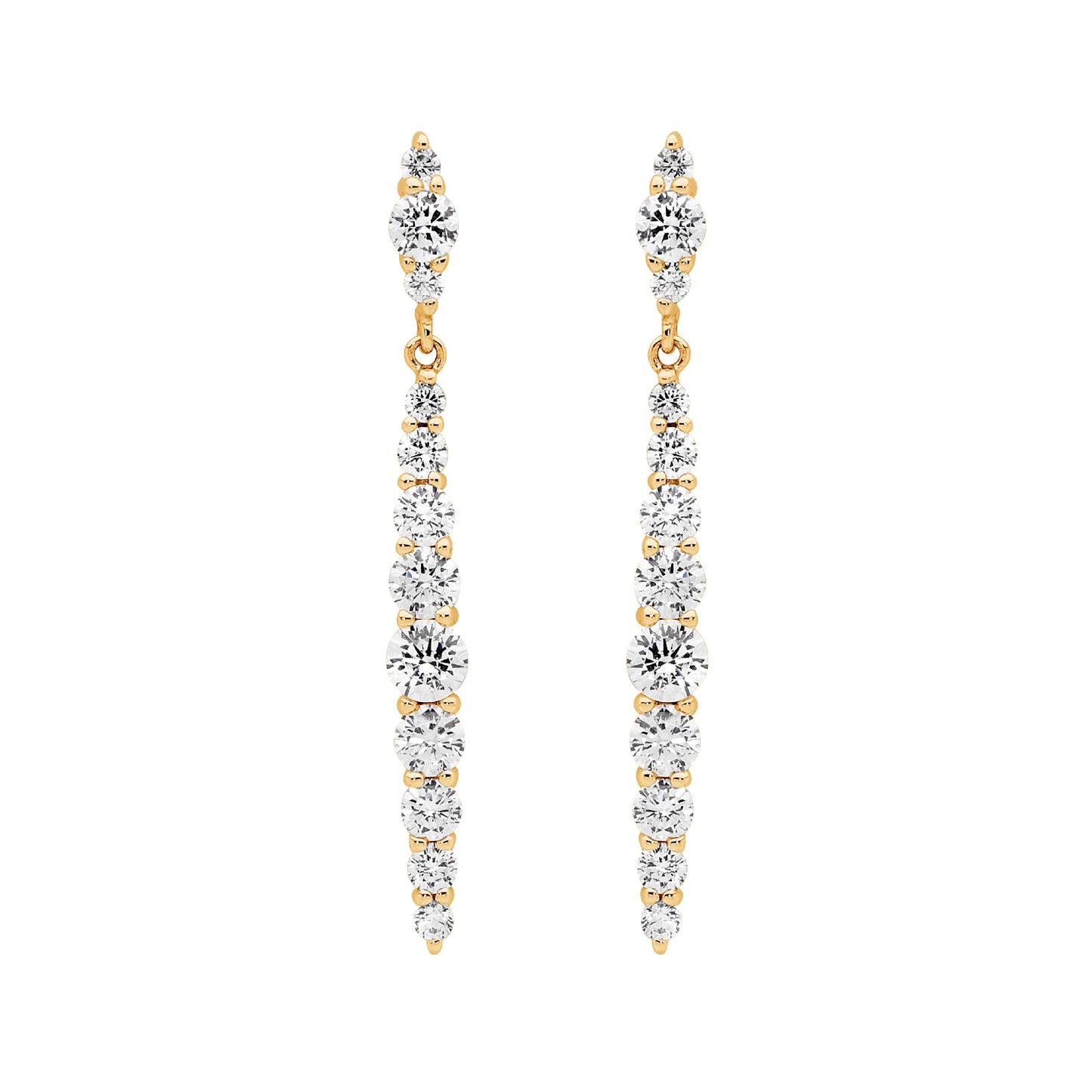 ELLANI GOLD PLATED GRADUAL CUBIC ZIRCONIA DROP STUD EARRINGS. E579G