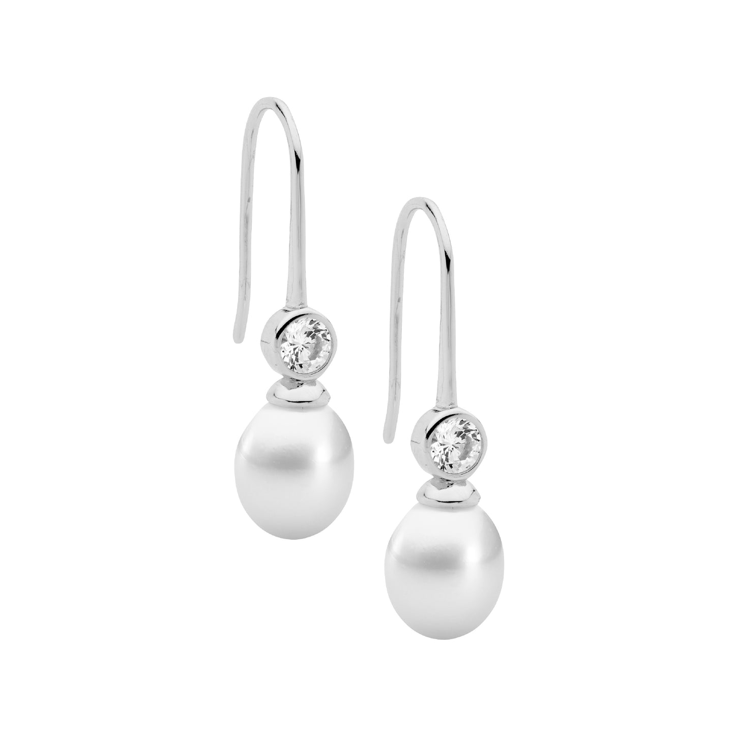 ELLANI STERLING SILVER CUBIC ZIRCONIA WITH FRESHWATER PEARL EARRINGS. E609S