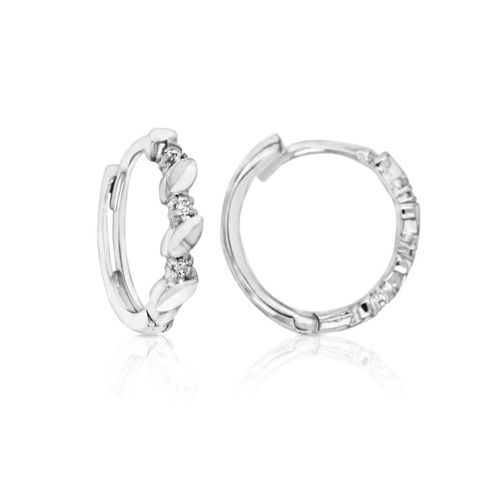9CT WHITE GOLD CUBIC ZIRCONIA 10MM HUGGIE EARRINGS
