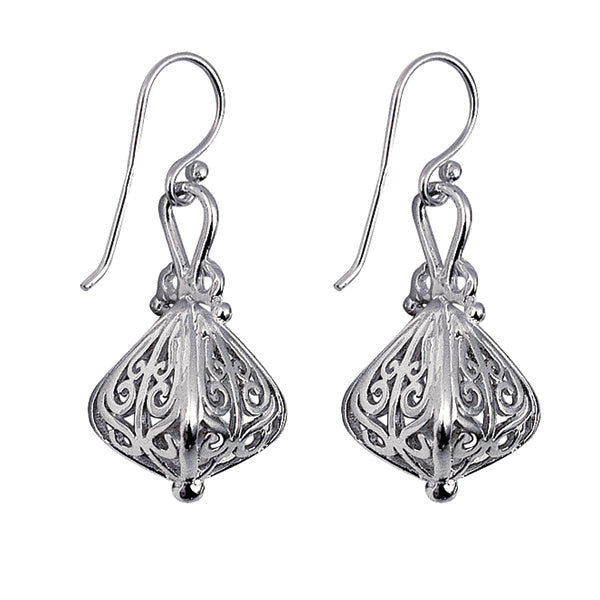 STERLING SILVER FILIGREE LANTERN DROP HOOK EARRINGS