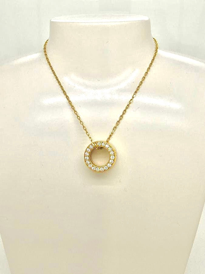 9CT YELLOW GOLD ITALIAN IMPORTED CUBIC ZIRCONIA CIRCLE WITH NECKLACE