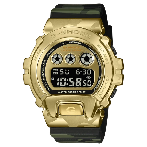 G-SHOCK DIGITAL GOLD PLATED CASE, CAMOUFLAGE RESIN BAND GM6900CMG-3D.