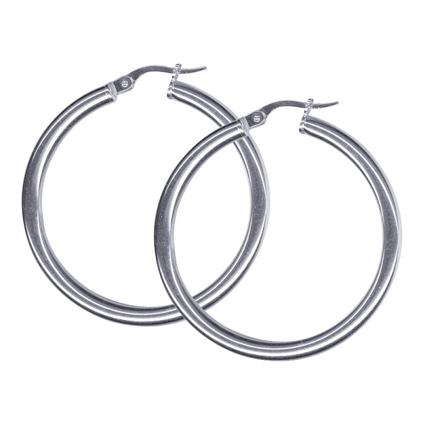 STERLING SILVER ITALIAN PLAIN 30MM HOOP EARRINGS
