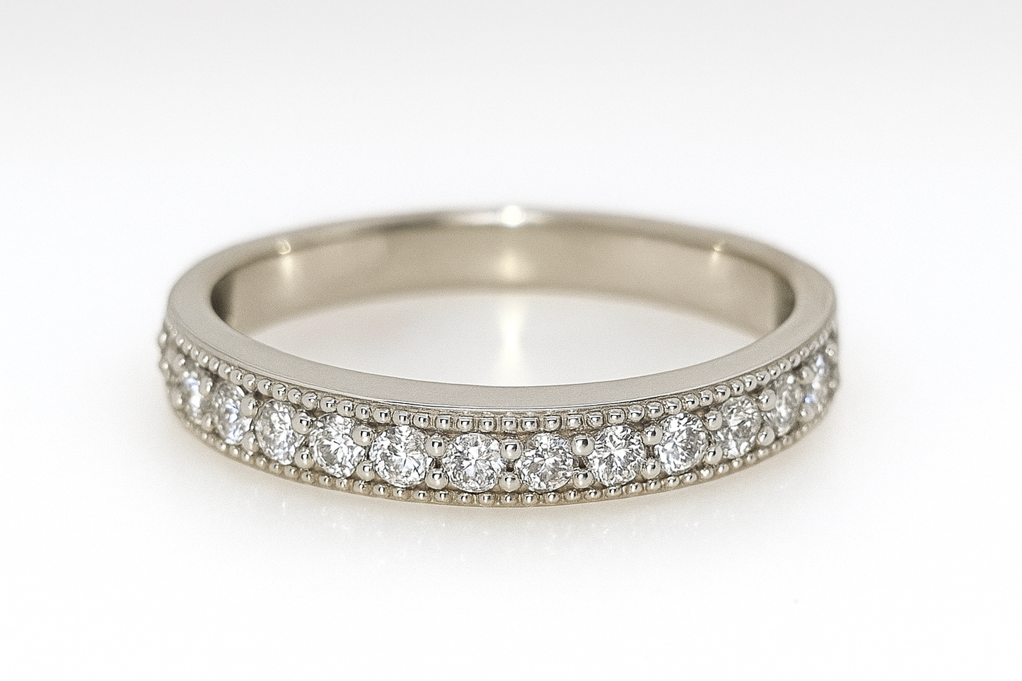 9CT WHITE GOLD 2.8MM GRAIN SET CUBIC ZIRCONIA RING .