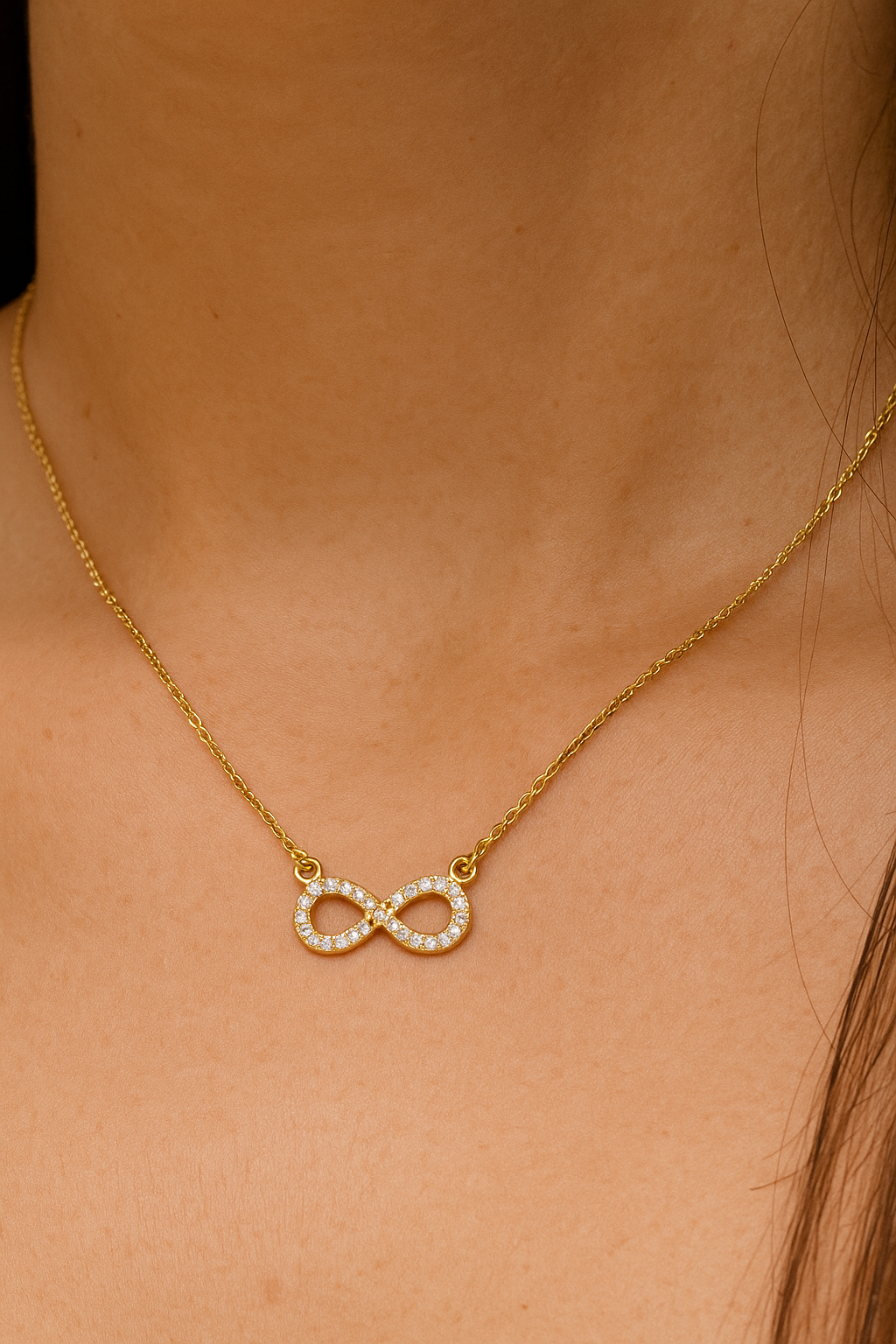 9CT YELLOW GOLD IMPORTED CUBIC ZIRCONIA INFINITY NECKLACE