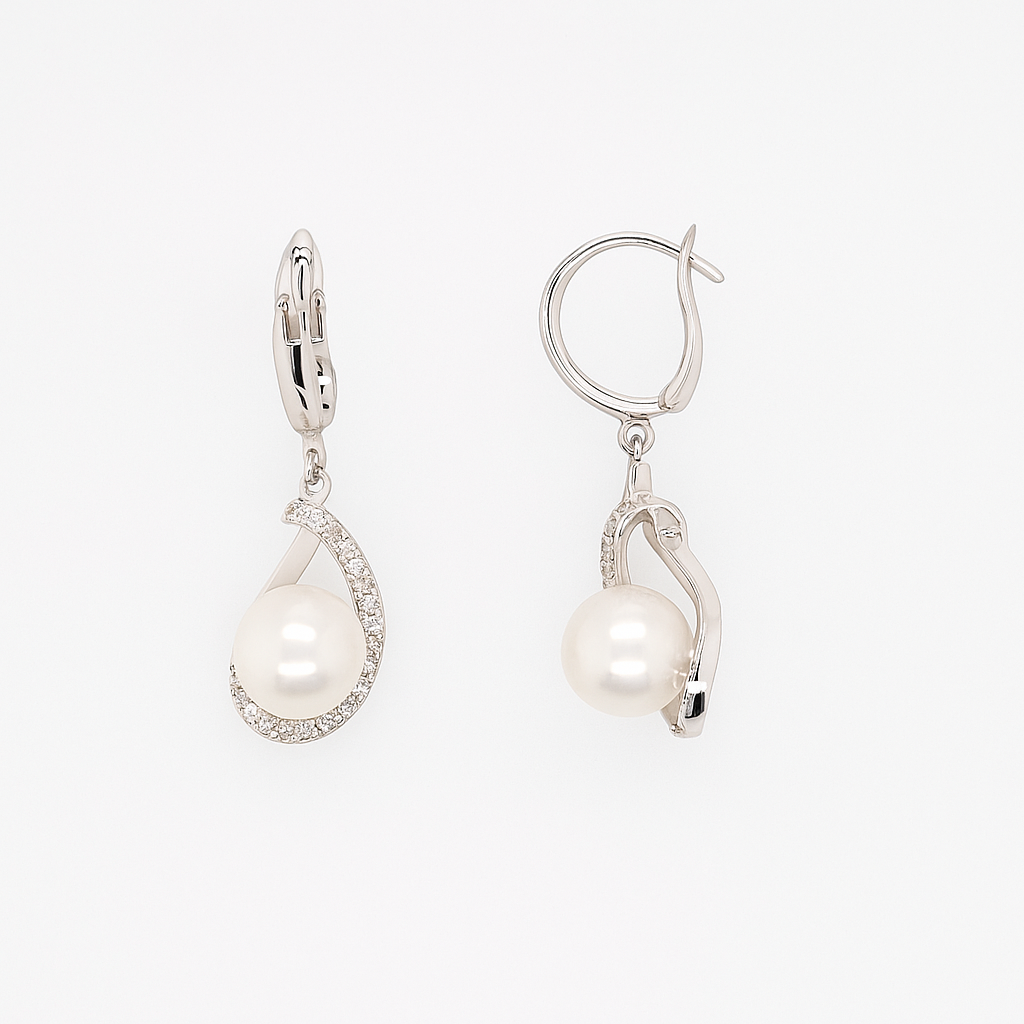 18CT WHITE GOLD SOUTH SEA PEARL & DIAMOND EARRINGS
