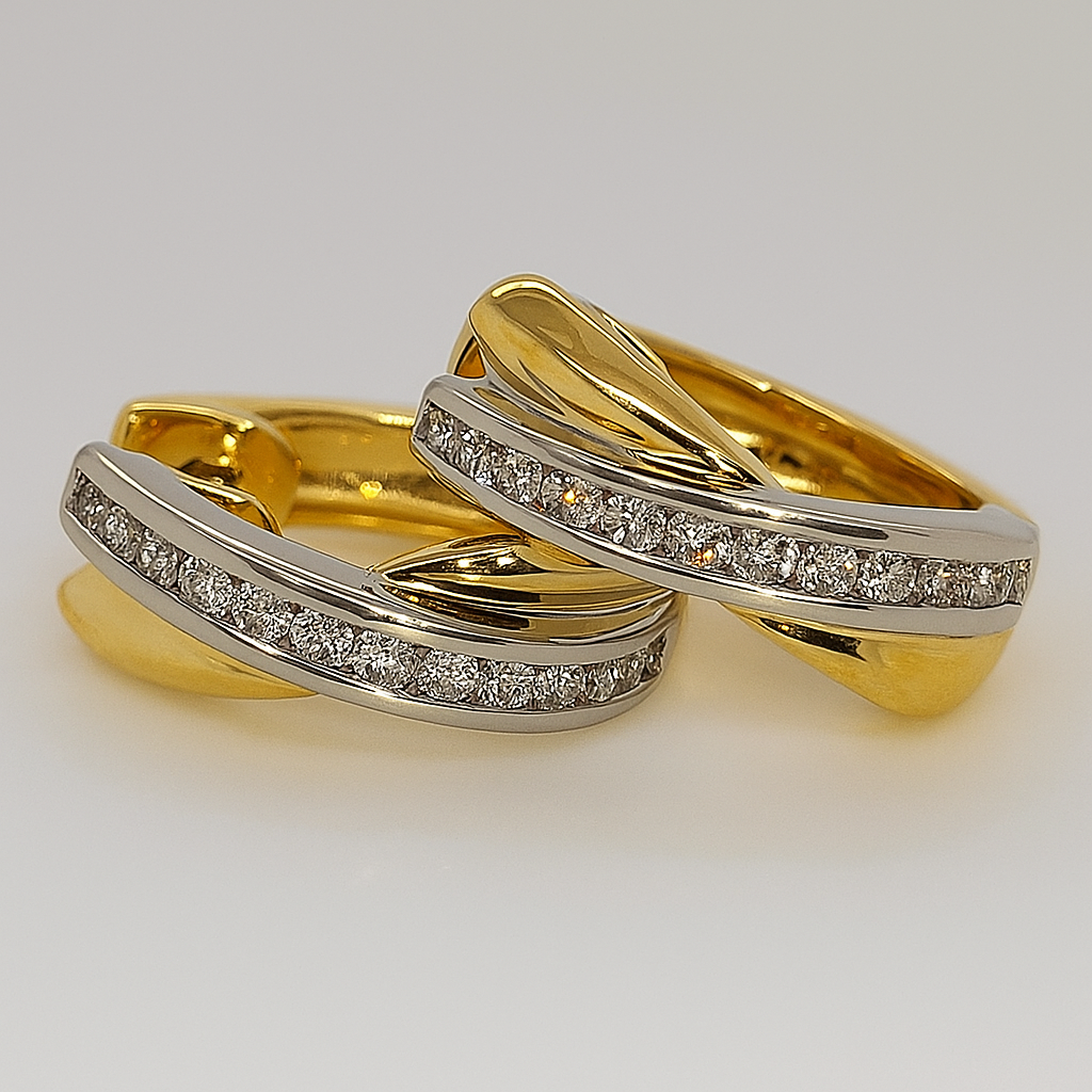 18CT TWO-TONE DIAMOND CROSS OVER EARRINGS