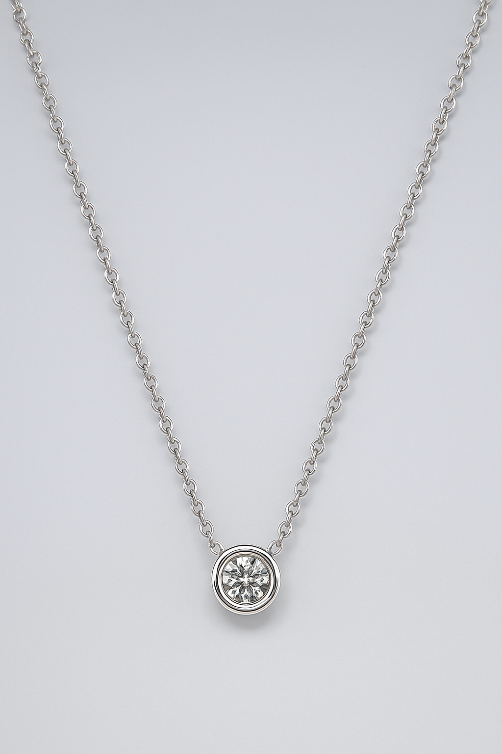 9CT WHITE GOLD BEZEL SET SOLITAIRE DIAMOND NECKLACE