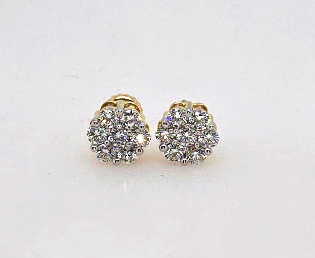 10CT YELLOW GOLD LAB GROWN DIAMOND CLUSTER STUD EARRINGS.