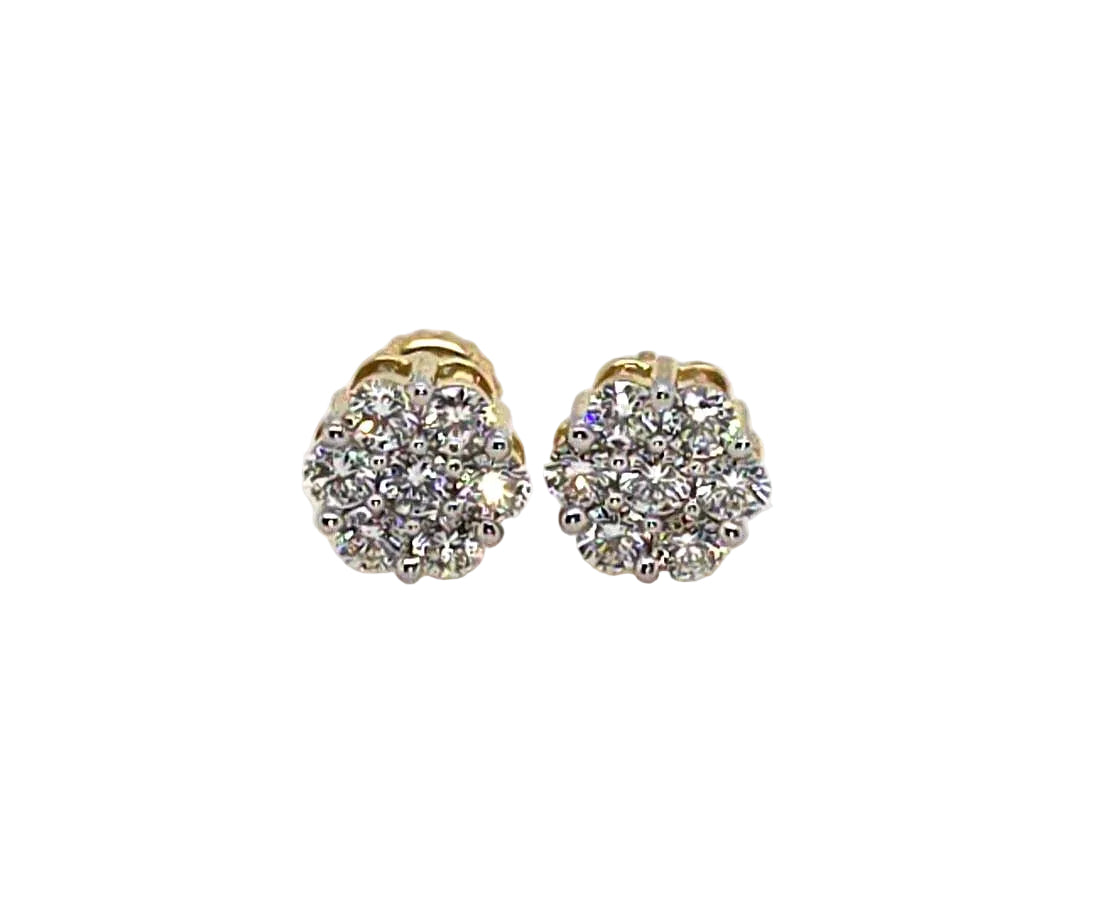 10CT YELLOW GOLD LAB GROWN DIAMOND CLUSTER STUD EARRINGS.
