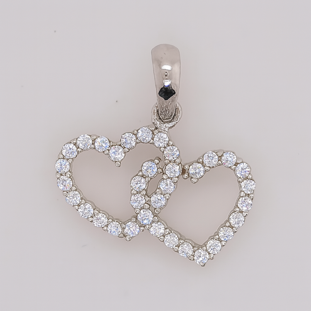 9CT WHITE GOLD CUBIC ZIRCONIA DOUBLE 8MM X 14MM HEART PENDANT