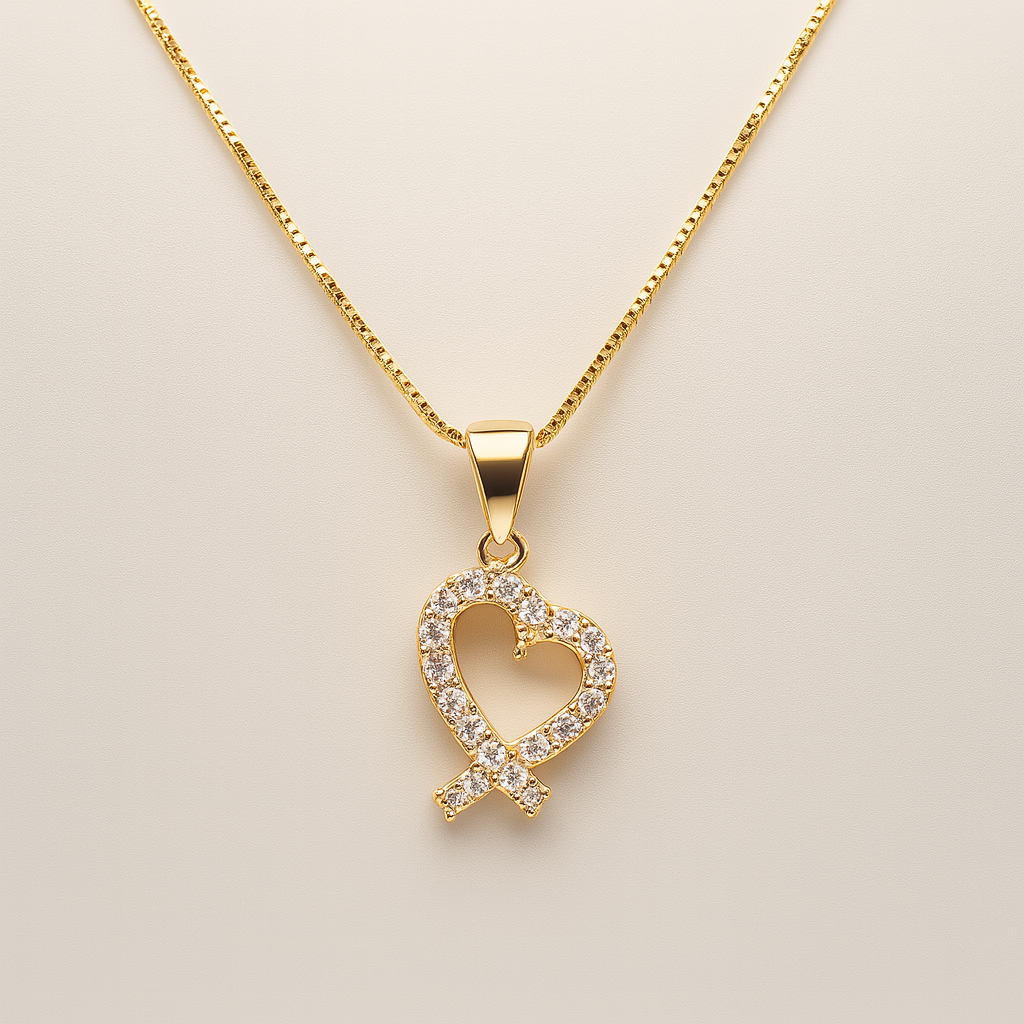 9CT YELLOW GOLD CUBIC ZIRCONIA FANCY HEART PENDANT
