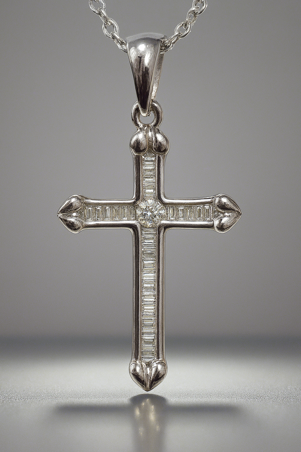 18CT WHITE GOLD CHANNEL SET DIAMOND CROSS PENDANT