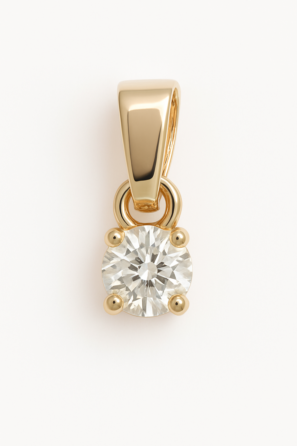 9CT YELLOW GOLD 4 CLAW SET ROUND BRILLIANT CUT DIAMOND SOLITAIRE 0.15CT PENDANT.