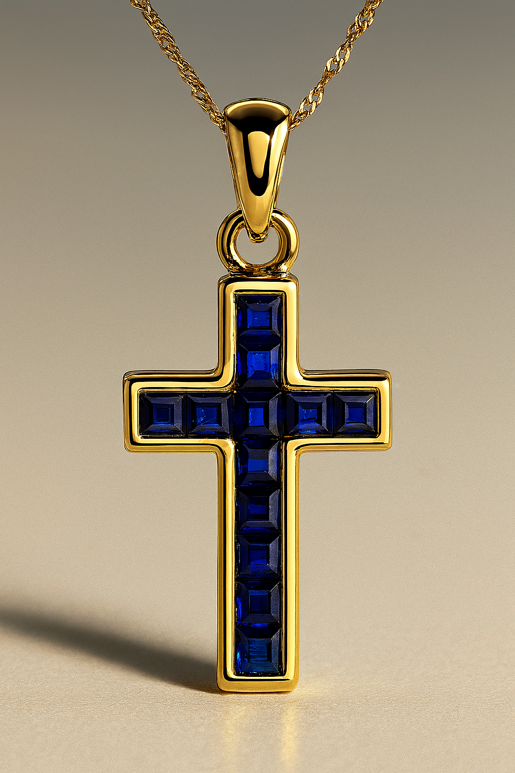 9CT YELLOW GOLD SAPPHIRE CROSS PENDANT
