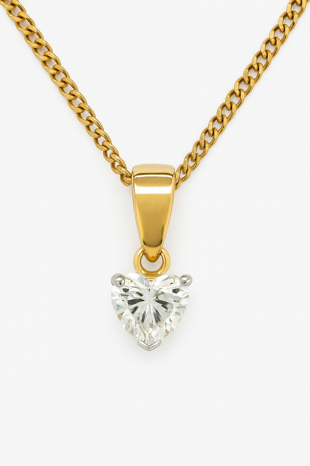 18CT YELLOW GOLD CLAW SET DIAMOND SOLITARE HEART PENDANT