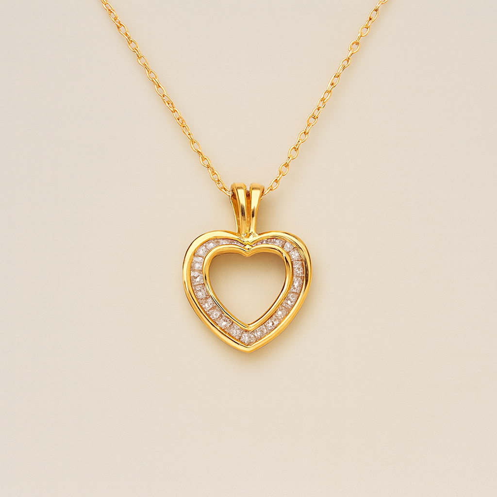 18CT YELLOW GOLD SMALL DIAMOND OPEN HEART PENDANT
