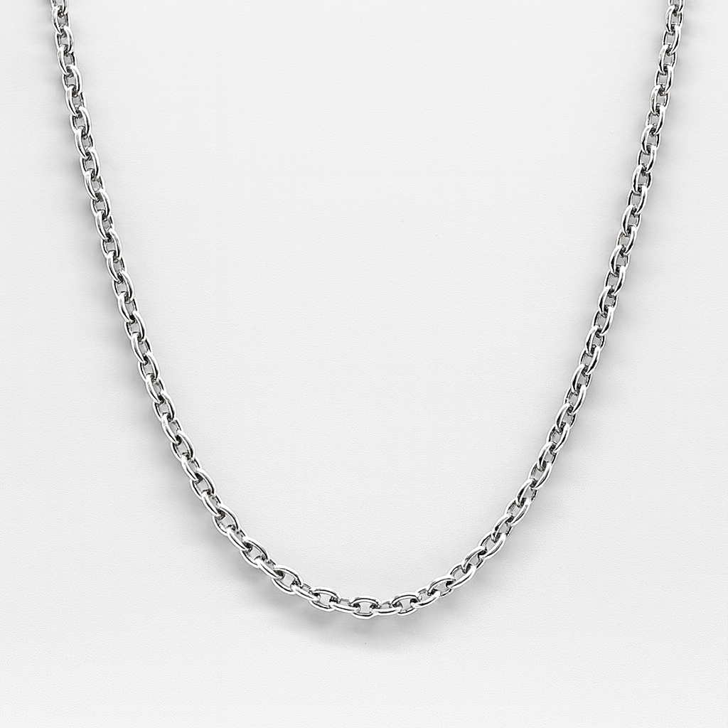 18CT WHITE GOLD IMPORTED 50CM X 1.5MM WIDE 3.4GRAM OVAL CABLE CHAIN.