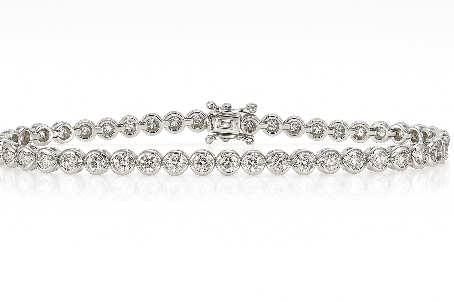 18CT WHITE GOLD BEZEL SET DIAMOND TENNIS BRACELET