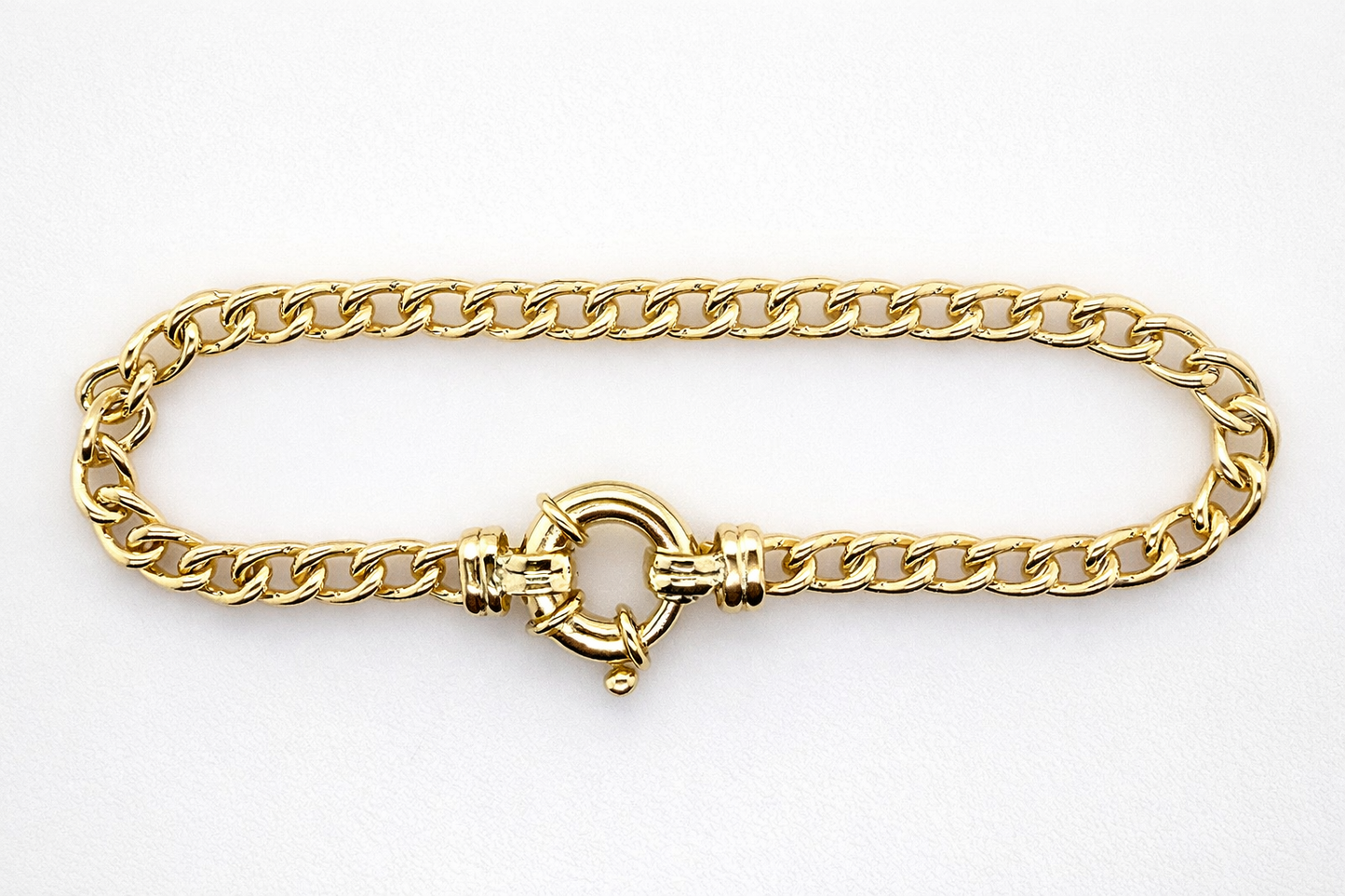 9CT YELLOW GOLD SOLID HANDMADE 19CM X 5MM CURB BRACELET 15.5GRAMS.
