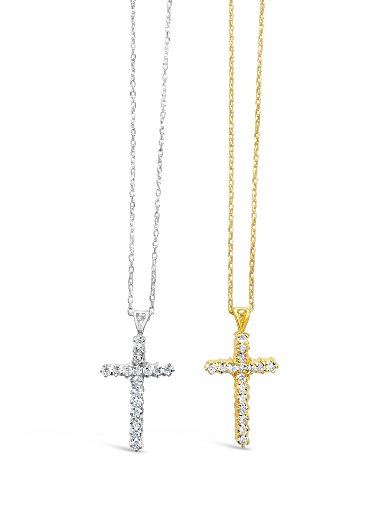SUE SENSE STERLING SILVER CUBIC ZIRCONIA CRYSTAL FAITH CROSS NECKALCE