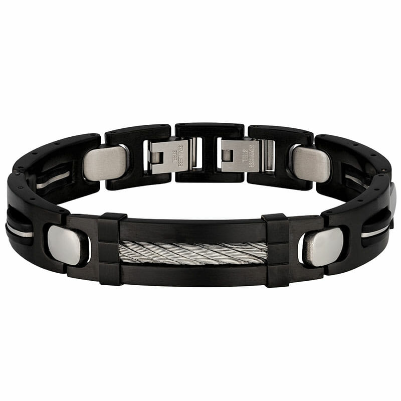 VERBELLI 12MM BLACK STAINLESS STEEL FANCY 22CM BRACELET