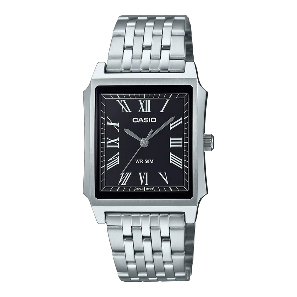 CASIO WATCH ANALOGUE SQUARE, STAINLESS STEEL BAND. MTPB190D-1B