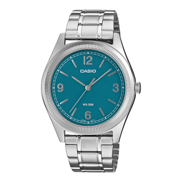 CASIO ANALOGUE WATCH RETRO, BLUE DIAL STAINLESS STEEL BAND.