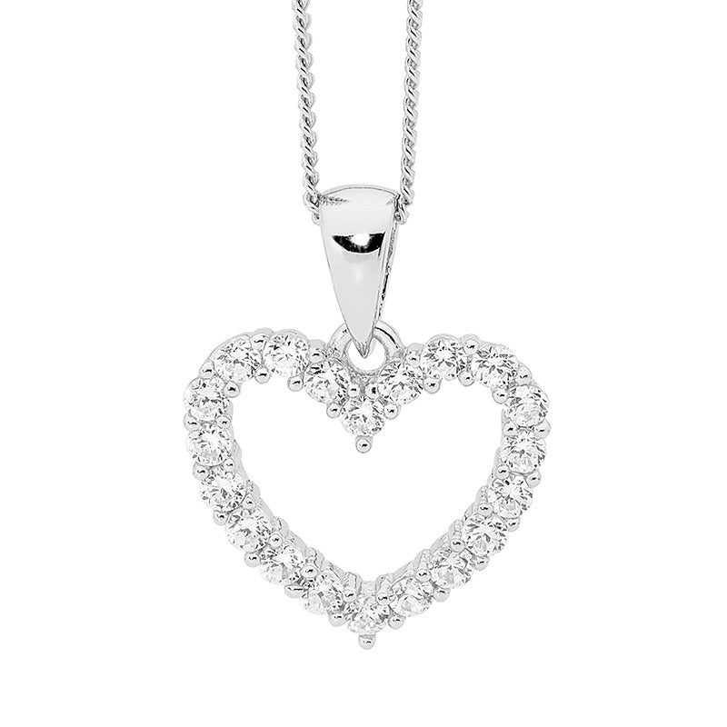 ELLANI STERLING SILVER OPEN HEART CUBIC ZIRCONIA PENDANT AND CHAIN. P733