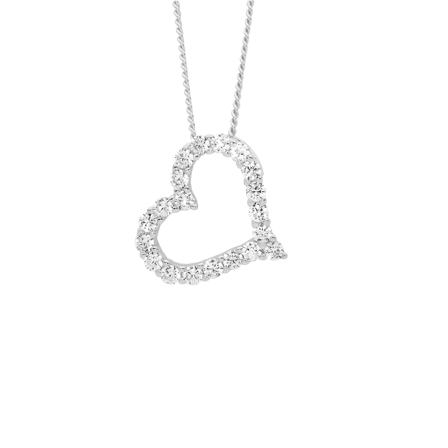 ELLANI STERLING SILVER CUBIC ZIRCONIA HEART PENDANT WITH CHAIN. P888S