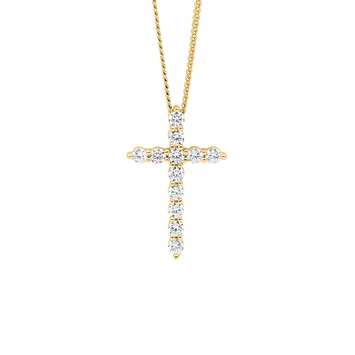 ELLANI GOLD PLATED CUBIC ZIRCONIA SLIDER CROSS PENDANT WITH CHAIN. P904G