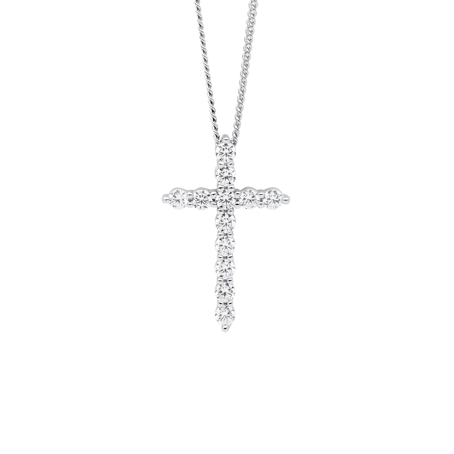 ELLANI STERLING SILVER 19MM CUBIC ZIRCONIA CROSS PENDANT AND CHAIN. P904S