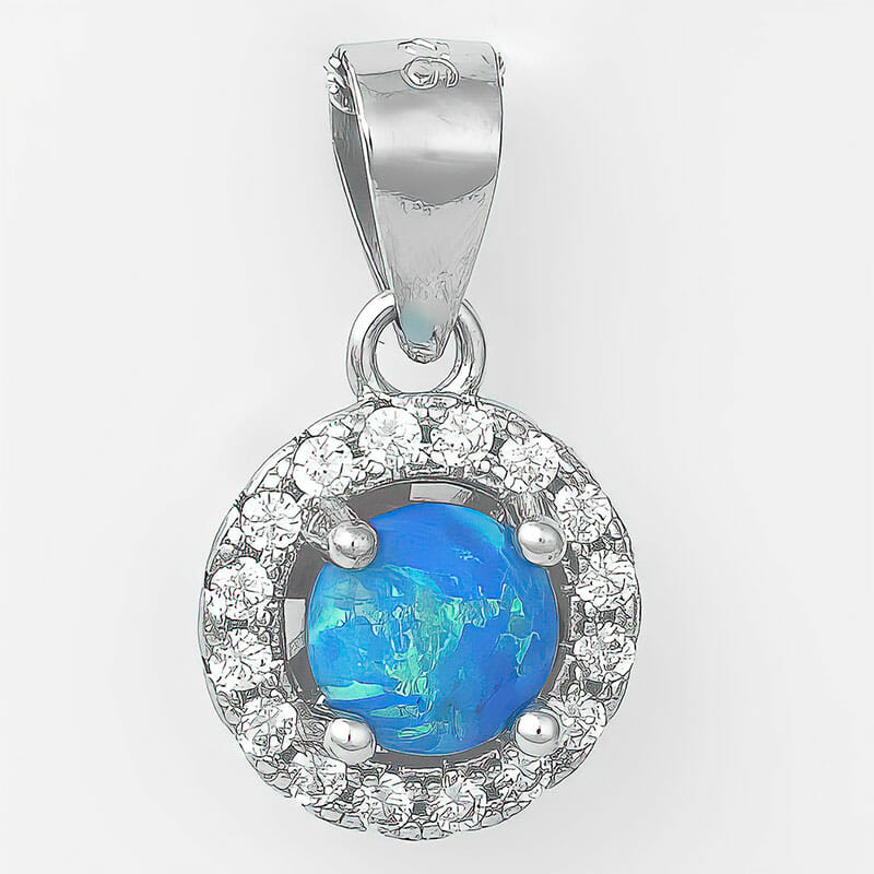 STERLING SILVER RHODIUM PLATED CREATED OPAL AND CUBIC ZIRCONIA PENDANT
