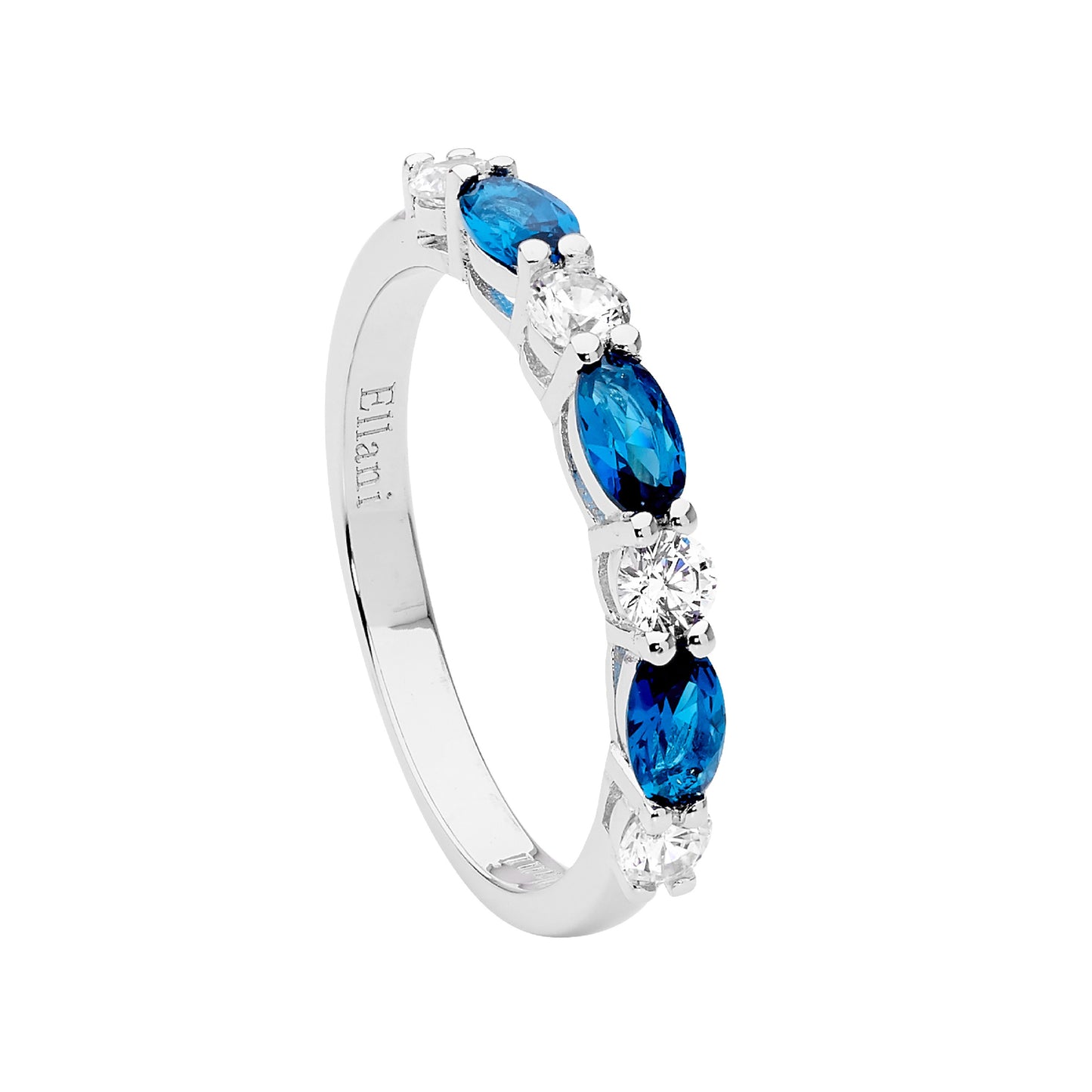ELLANI STERLING SILVER CUBIC ZIRCONIA OVAL LONDON BLUE AND CLEAR ROUND RING. R503LB