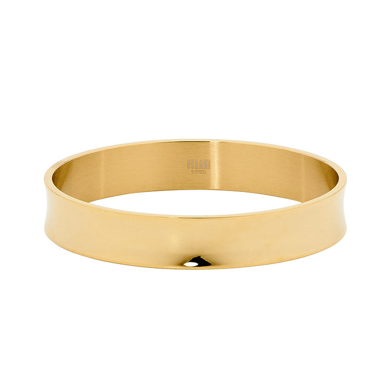 ELLANI STAINLESS STEEL GOLD PLATED 12MM CONCAVE X 65MM BANGLE. SB150G