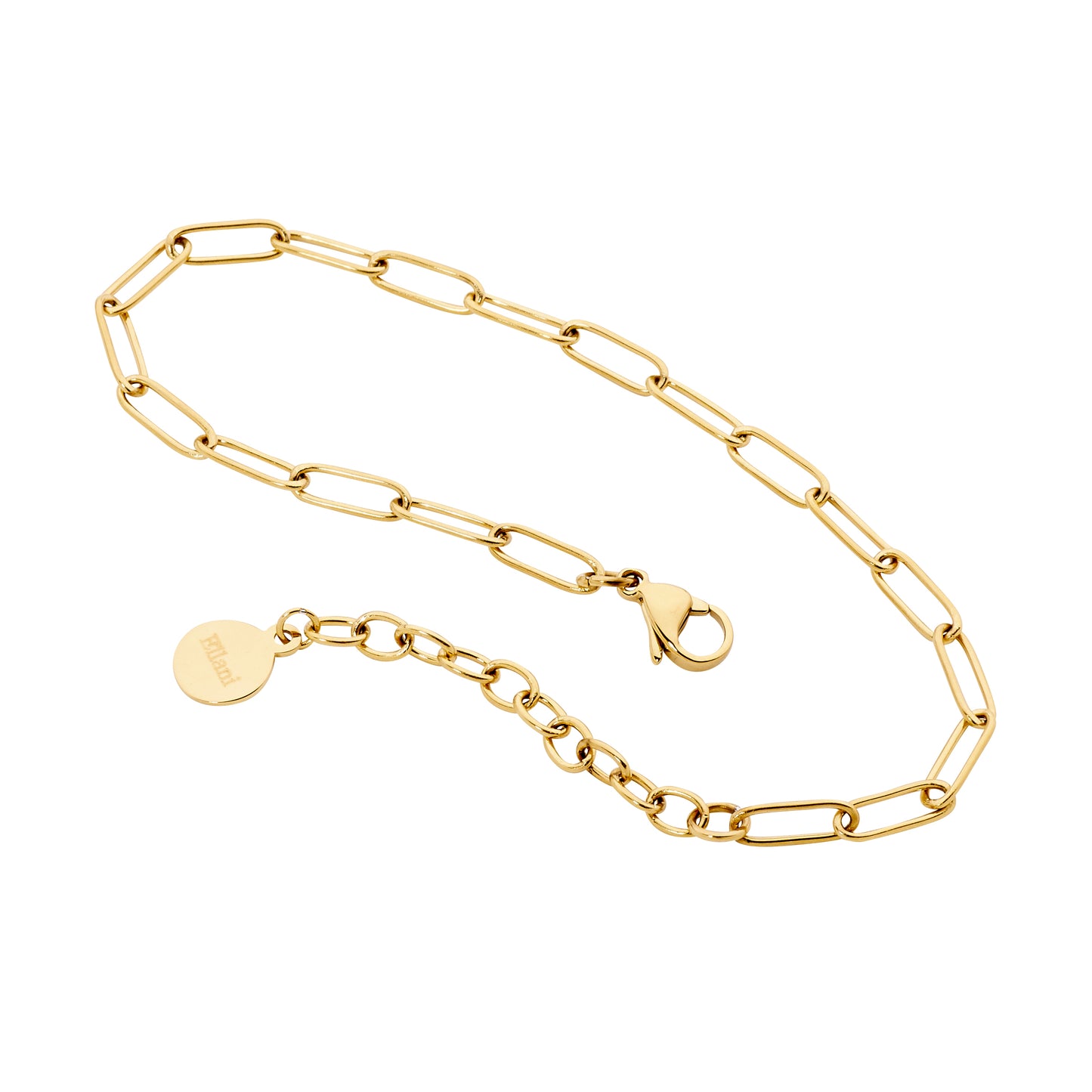 ELLANI STAINLESS STEEL GOLD PLATED 17CM + EXT PAPERCLIP BRACELET. SB204G