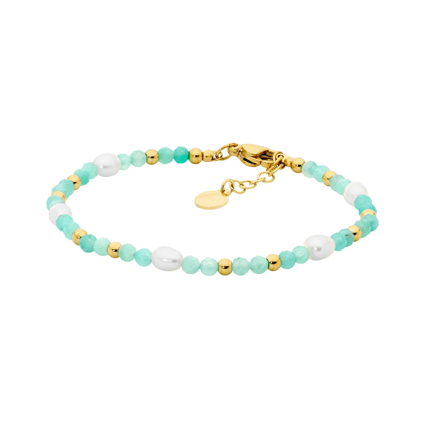 ELLANI GOLD PLATED AMAZONITE AND FRESHWATER PEARL BRACELET. SB209
