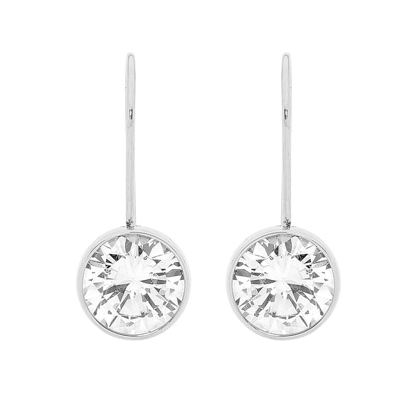 ELLANI STAINLESS STEEL BEZEL SET CUBIC ZIRCONIA DROP EARRINGS. SE118W-S
