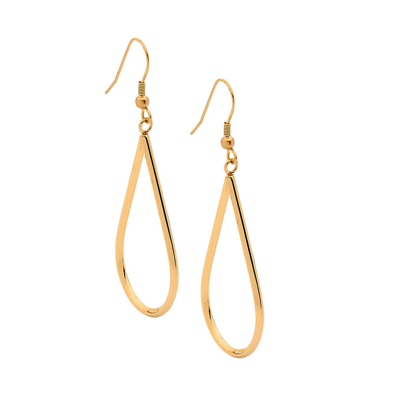 ELLANI YELLOW GOLD PLATED LARGE OPEN TEAR DROP STUD EARRINGS. SE134G