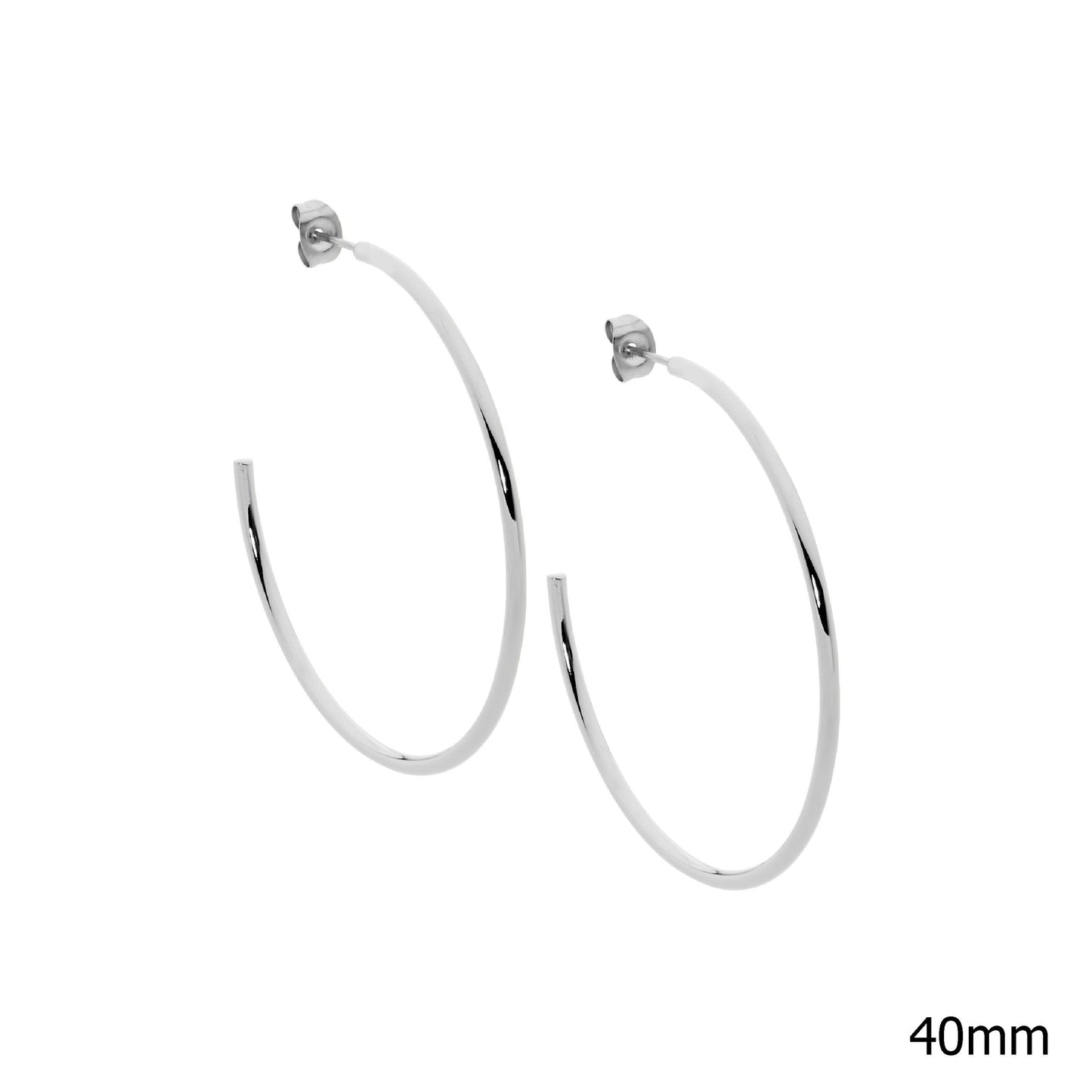 ELLANI STAINLESS STEEL 2 X 40MM HOOP STUD EARRINGS SE211S-4.