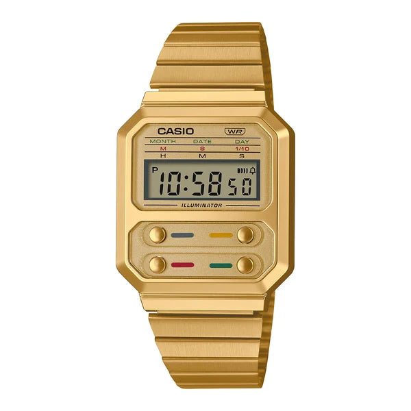 CASIO VINTAGE DIGITAL WATCH SQUARE DIAL STAINLESS STEEL GOLD PLATED BAND.
