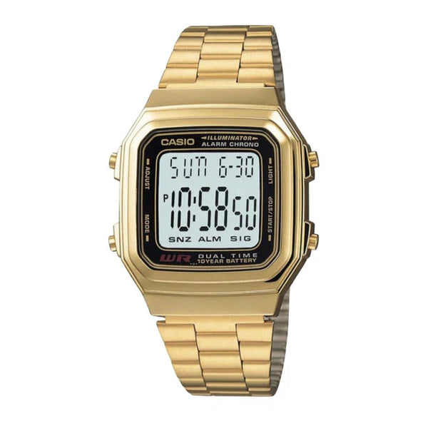 CASIO DIGITAL GOLDTONE WATCH STAINLESS STEEL BAND. A178WGA-1