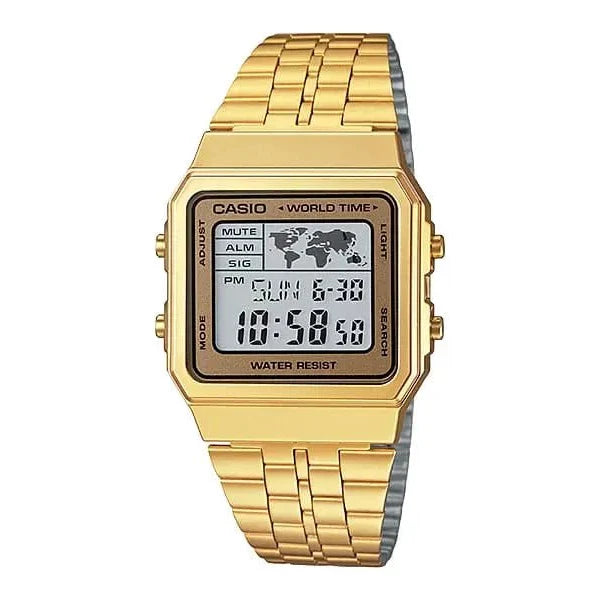 CASIO STAINLESS STEEL GOLD PLATED DIGITAL WATCH. A500WGA-9DF