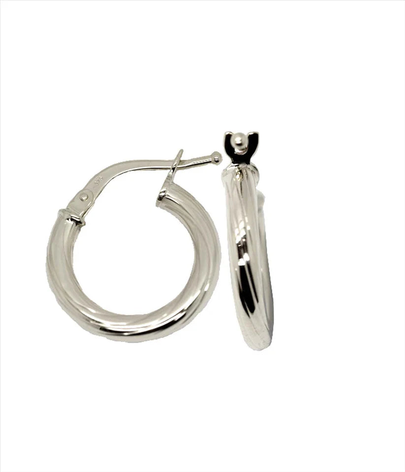 9CT WHITE GOLD IMPORTED 2.5MM X 15MM TWIST HOOP EARRINGS